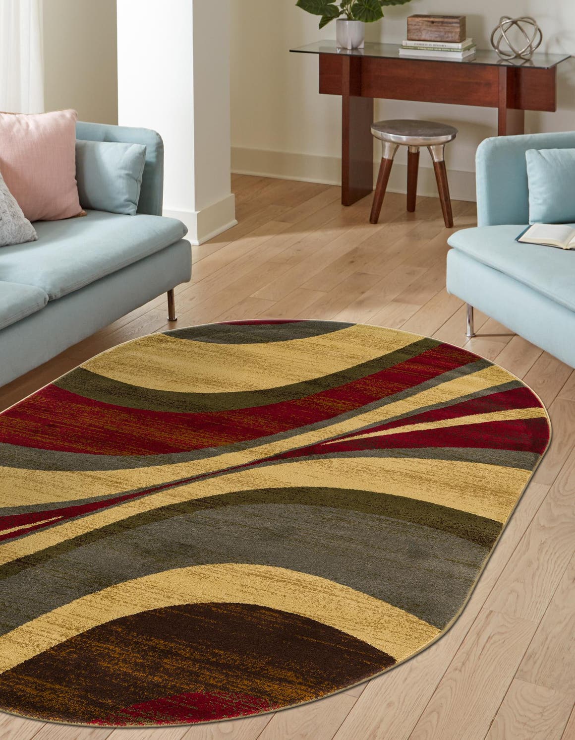 Beige 5' 3 x 8' Barista Oval Area Rug 100% Polypropylene Abstract Modern Geometric Carpet for Living Room Dining Office Dorm Room Decor for Sale at Rug Engine
