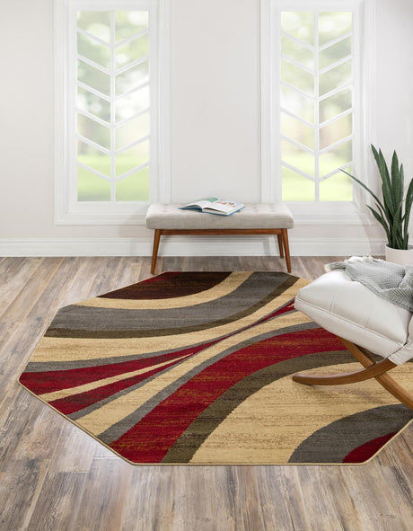 Beige 7' 1 x 7' 1 Barista Octagon Area Rug 100% Polypropylene Abstract Modern Geometric Carpet for Living Room Dining Office Dorm Room Decor for Sale at Rug Engine