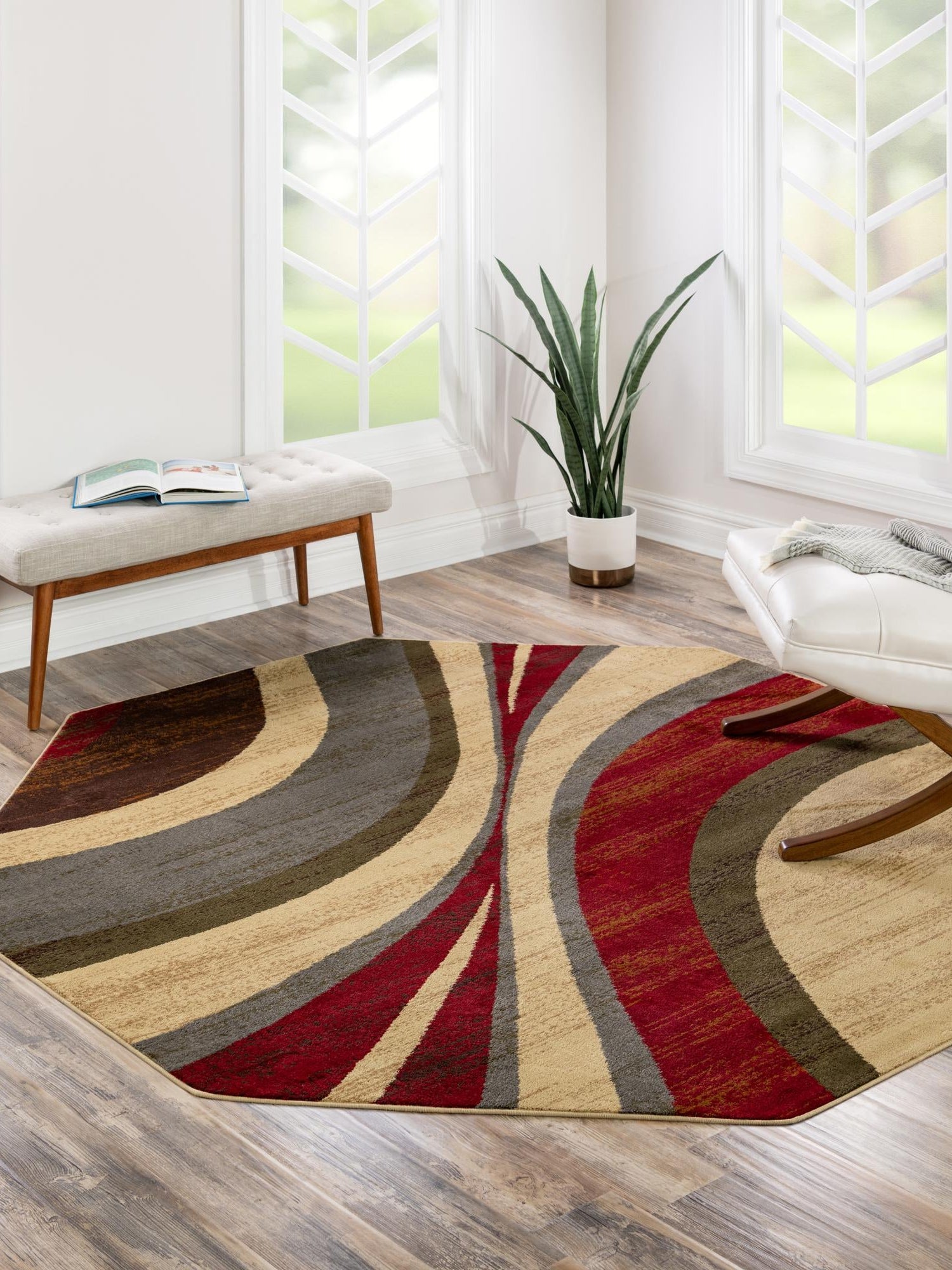 Beige 7' 1 x 7' 1 Barista Octagon Area Rug 100% Polypropylene Abstract Modern Geometric Carpet for Living Room Dining Office Dorm Room Decor for Sale at Rug Engine