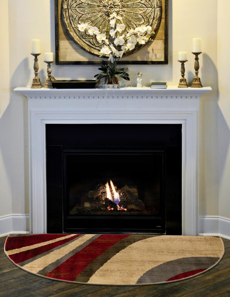 Beige 2' 7 x 4' 1 Barista Hearth Half-Round Semicircle Area Rug 100% Polypropylene Abstract Modern Geometric Carpet for Living Room Dining Office Dorm Room Decor for Sale at Rug Engine
