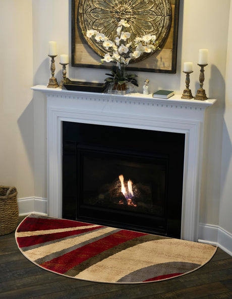 Beige 3' 1 x 6' 1 Barista Hearth Half-Round Semicircle Area Rug 100% Polypropylene Abstract Modern Geometric Carpet for Living Room Dining Office Dorm Room Decor for Sale at Rug Engine