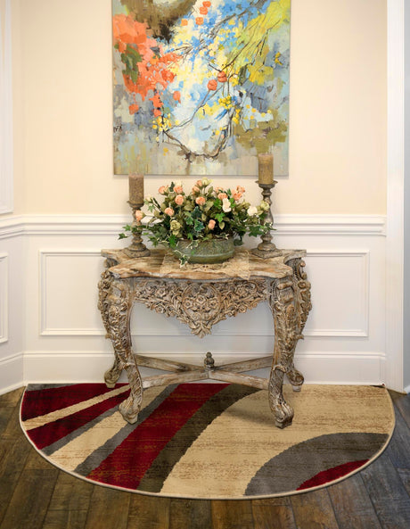 Beige 2' 7 x 4' 1 Barista Hearth Half-Round Semicircle Area Rug 100% Polypropylene Abstract Modern Geometric Carpet for Living Room Dining Office Dorm Room Decor for Sale at Rug Engine