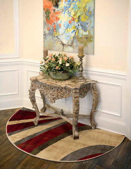 Beige 2' 7 x 4' 1 Barista Hearth Half-Round Semicircle Area Rug 100% Polypropylene Abstract Modern Geometric Carpet for Living Room Dining Office Dorm Room Decor for Sale at Rug Engine