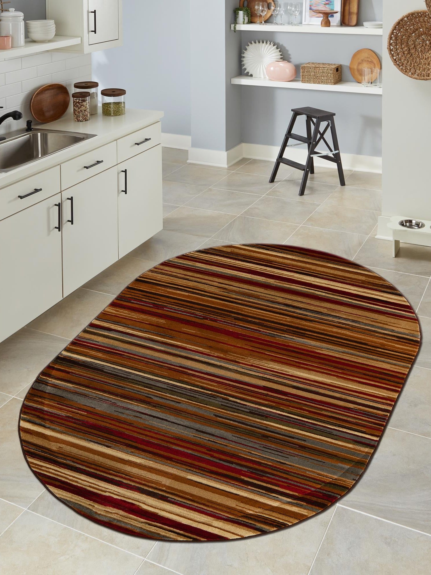 Beige 4' 1 x 6' 1 Barista Oval Area Rug 100% Polypropylene Abstract Modern Geometric Carpet for Living Room Dining Office Dorm Room Decor for Sale at Rug Engine