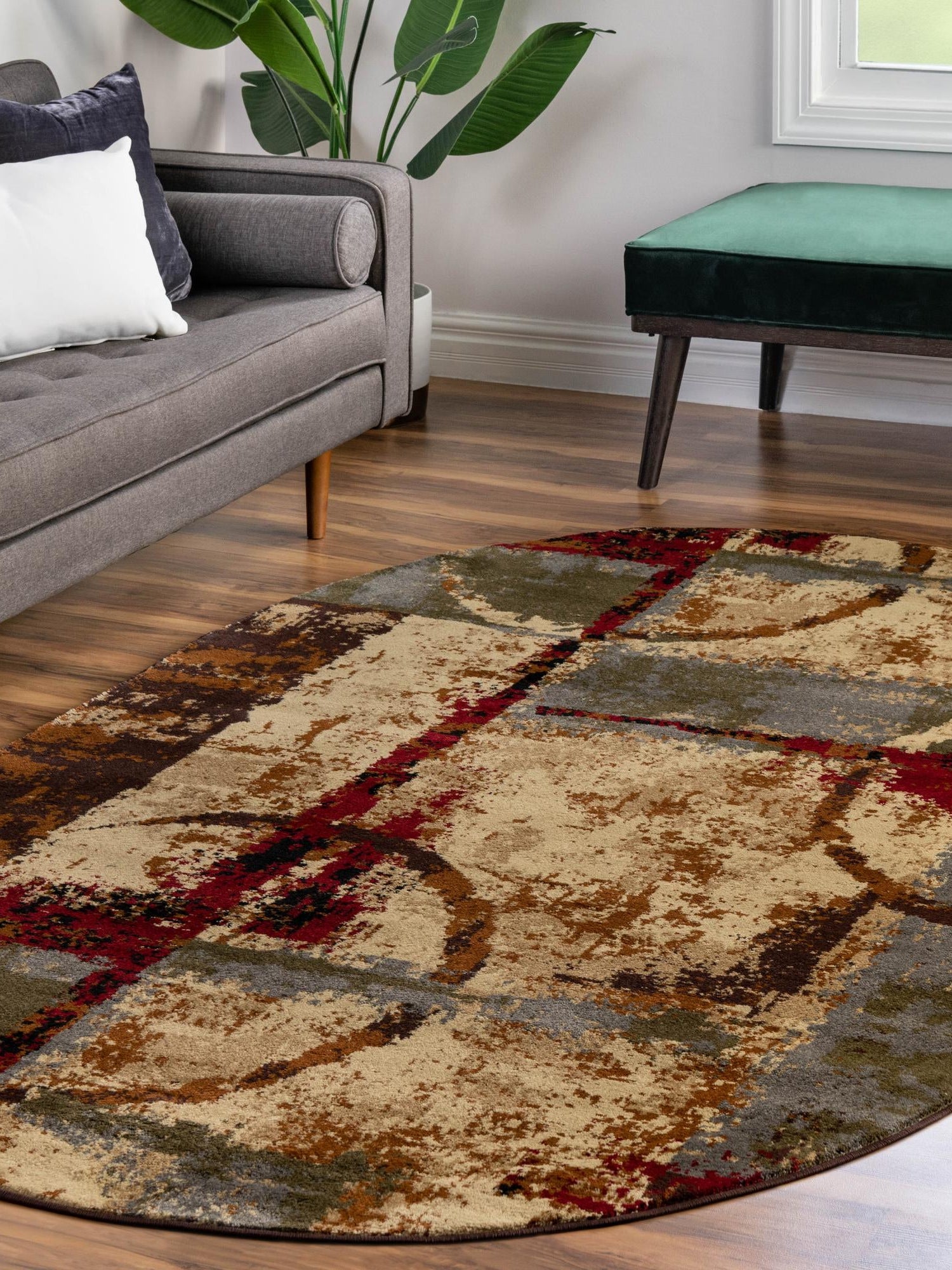 Multicolor 7' 10 x 10' Barista Oval Area Rug 100% Polypropylene Abstract Modern Geometric Carpet for Living Room Dining Office Dorm Room Decor for Sale at Rug Engine