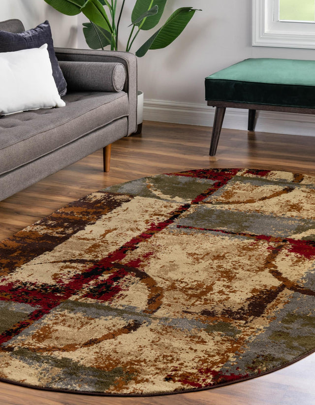 Multicolor 7' 10 x 10' Barista Oval Area Rug 100% Polypropylene Abstract Modern Geometric Carpet for Living Room Dining Office Dorm Room Decor for Sale at Rug Engine