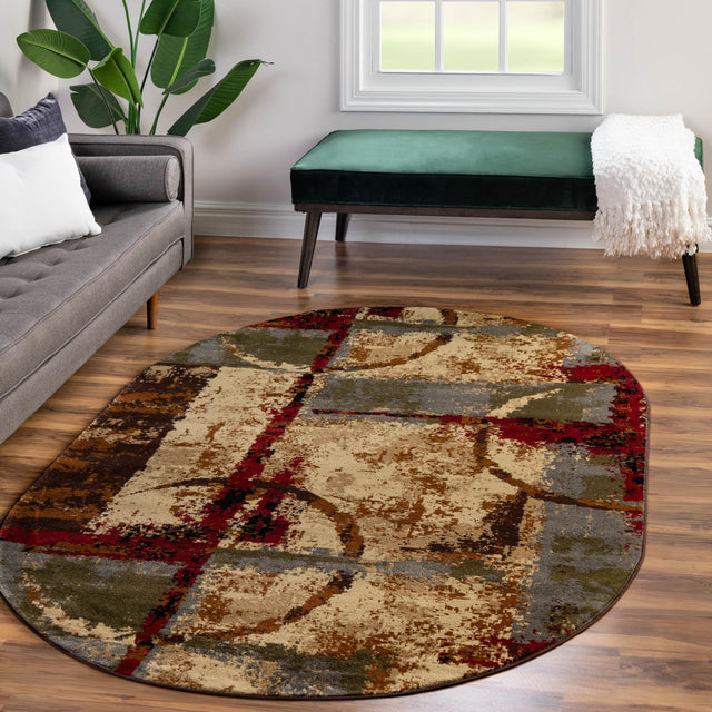 Multicolor 4' 1 x 6' 1 Barista Oval Area Rug 100% Polypropylene Abstract Modern Geometric Carpet for Living Room Dining Office Dorm Room Decor for Sale at Rug Engine