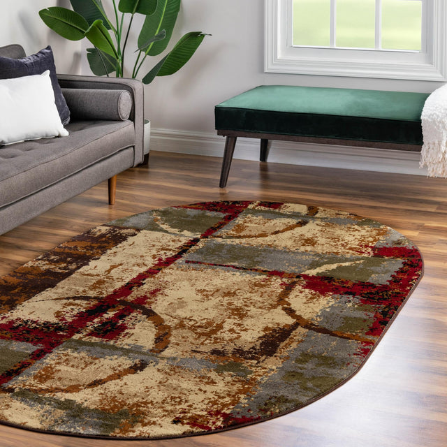 Multicolor 4' 1 x 6' 1 Barista Oval Area Rug 100% Polypropylene Abstract Modern Geometric Carpet for Living Room Dining Office Dorm Room Decor for Sale at Rug Engine