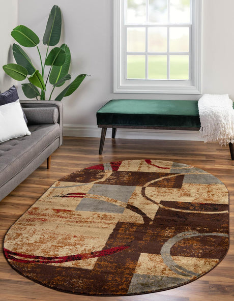 Multicolor 7' 10 x 10' Barista Oval Area Rug 100% Polypropylene Abstract Modern Geometric Carpet for Living Room Dining Office Dorm Room Decor for Sale at Rug Engine
