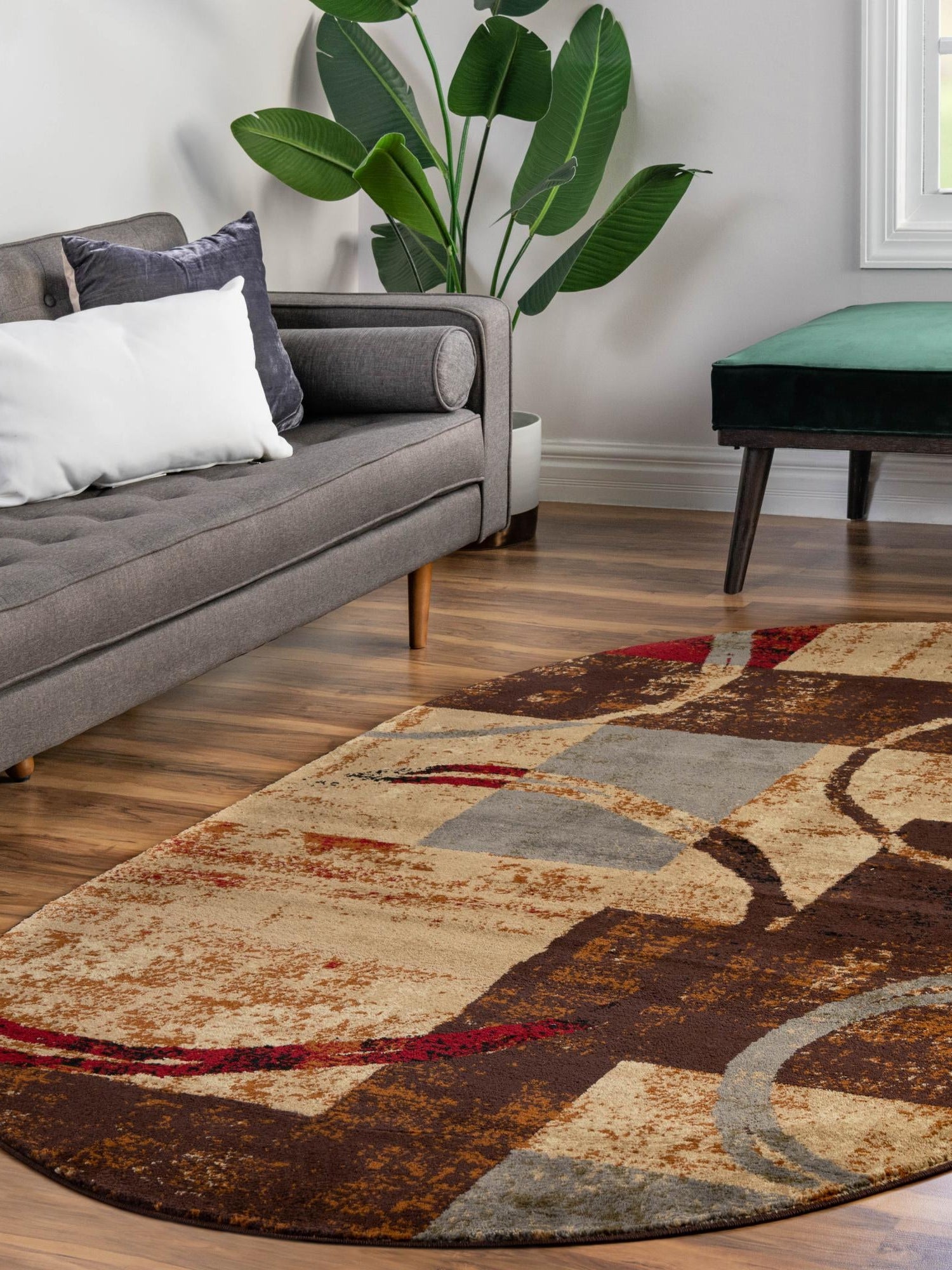 Multicolor 7' 10 x 10' Barista Oval Area Rug 100% Polypropylene Abstract Modern Geometric Carpet for Living Room Dining Office Dorm Room Decor for Sale at Rug Engine