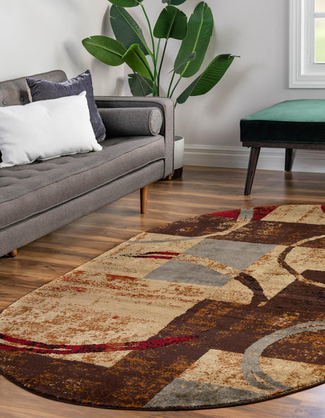 Multicolor 7' 10 x 10' Barista Oval Area Rug 100% Polypropylene Abstract Modern Geometric Carpet for Living Room Dining Office Dorm Room Decor for Sale at Rug Engine