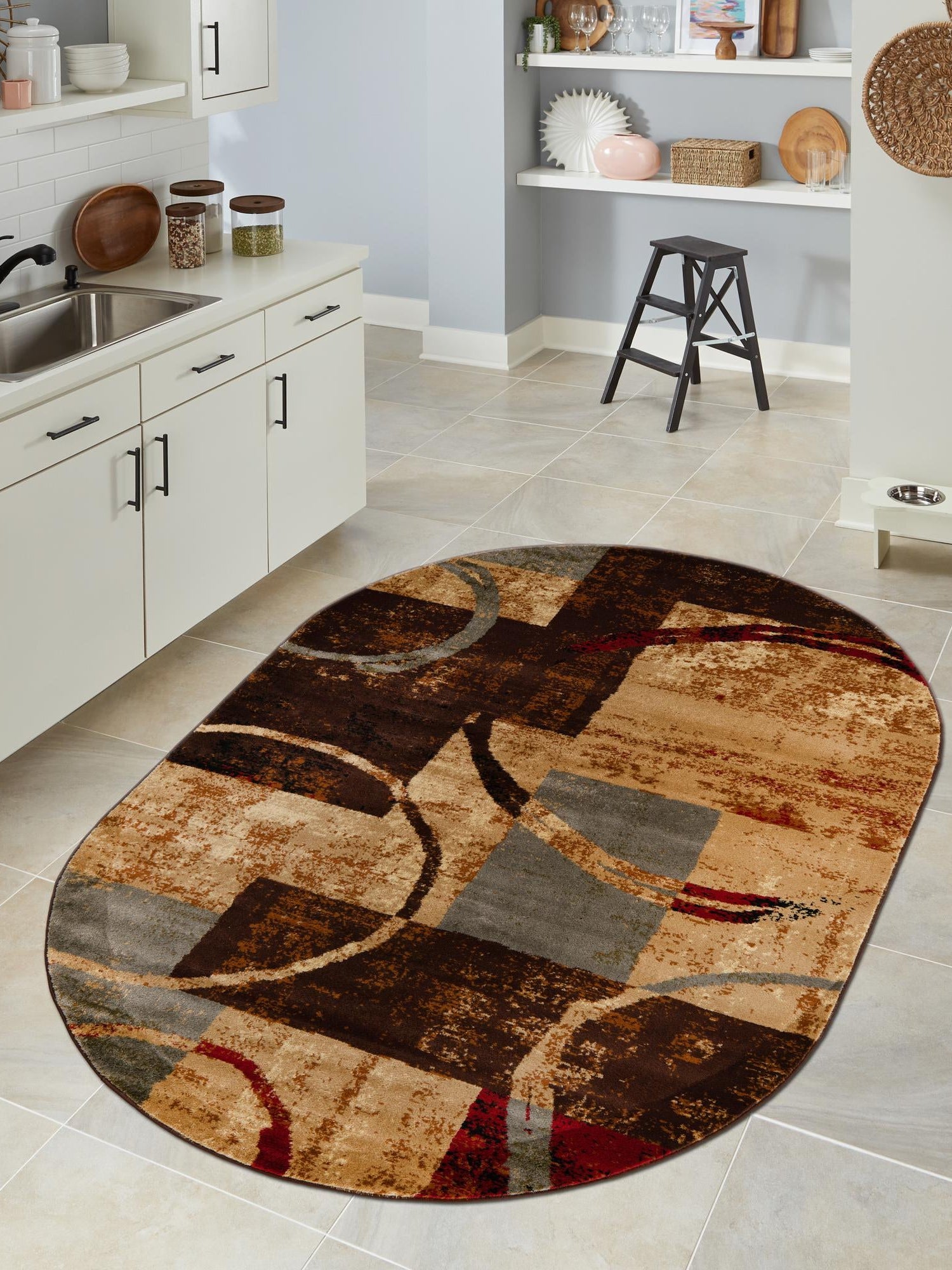 Multicolor 3' 1 x 5' 3 Barista Oval Area Rug 100% Polypropylene Abstract Modern Geometric Carpet for Living Room Dining Office Dorm Room Decor for Sale at Rug Engine