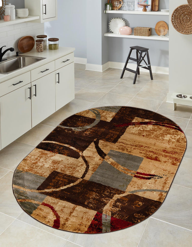 Multicolor 4' 1 x 6' 1 Barista Oval Area Rug 100% Polypropylene Abstract Modern Geometric Carpet for Living Room Dining Office Dorm Room Decor for Sale at Rug Engine