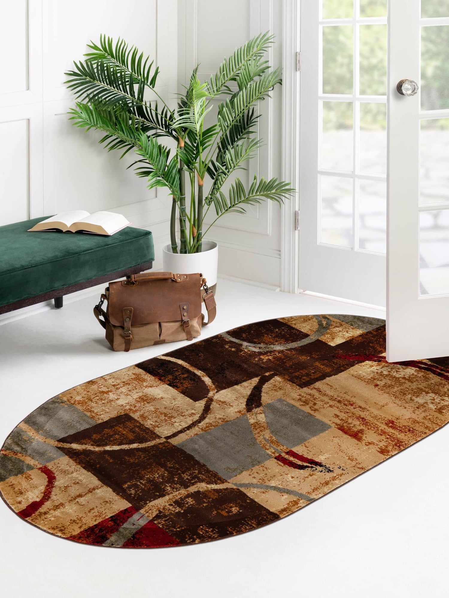 Multicolor 2' x 3' 1 Barista Oval Area Rug 100% Polypropylene Abstract Modern Geometric Carpet for Living Room Dining Office Dorm Room Decor for Sale at Rug Engine