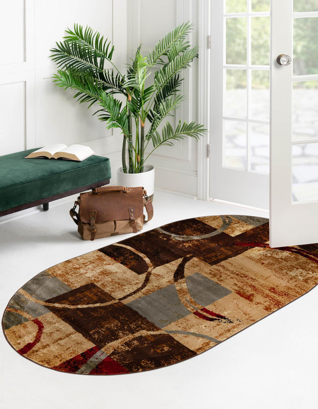 Multicolor 4' 1 x 6' 1 Barista Oval Area Rug 100% Polypropylene Abstract Modern Geometric Carpet for Living Room Dining Office Dorm Room Decor for Sale at Rug Engine