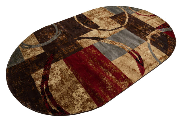 Multicolor 5' 3 x 8' Barista Oval Area Rug 100% Polypropylene Abstract Modern Geometric Carpet for Living Room Dining Office Dorm Room Decor for Sale at Rug Engine