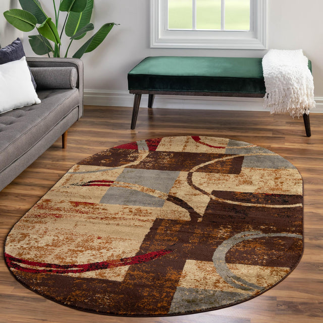 Multicolor 5' 3 x 8' Barista Oval Area Rug 100% Polypropylene Abstract Modern Geometric Carpet for Living Room Dining Office Dorm Room Decor for Sale at Rug Engine