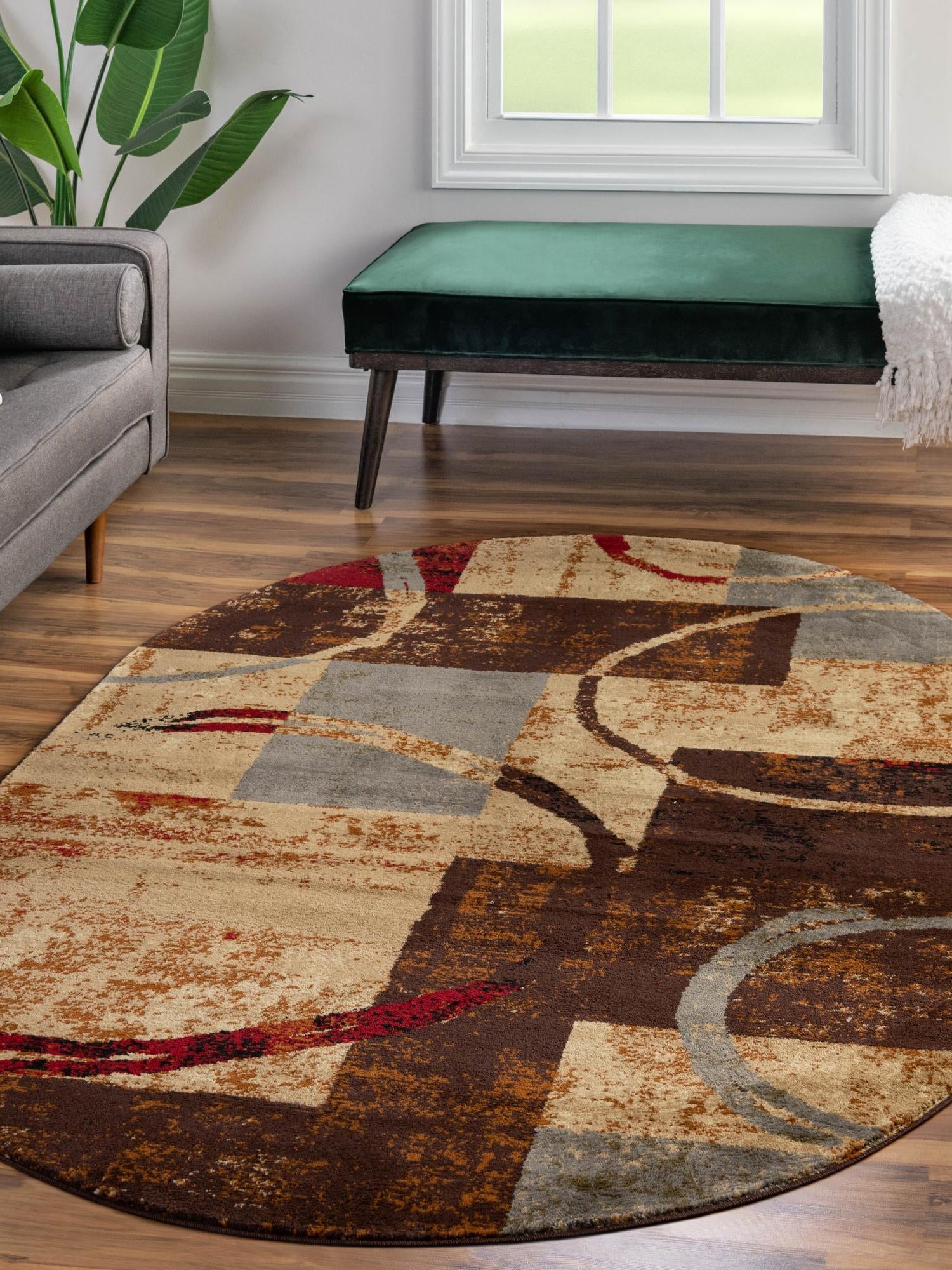 Multicolor 7' 10 x 10' Barista Oval Area Rug 100% Polypropylene Abstract Modern Geometric Carpet for Living Room Dining Office Dorm Room Decor for Sale at Rug Engine