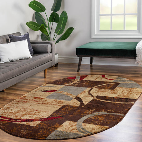 Multicolor 5' 3 x 8' Barista Oval Area Rug 100% Polypropylene Abstract Modern Geometric Carpet for Living Room Dining Office Dorm Room Decor for Sale at Rug Engine