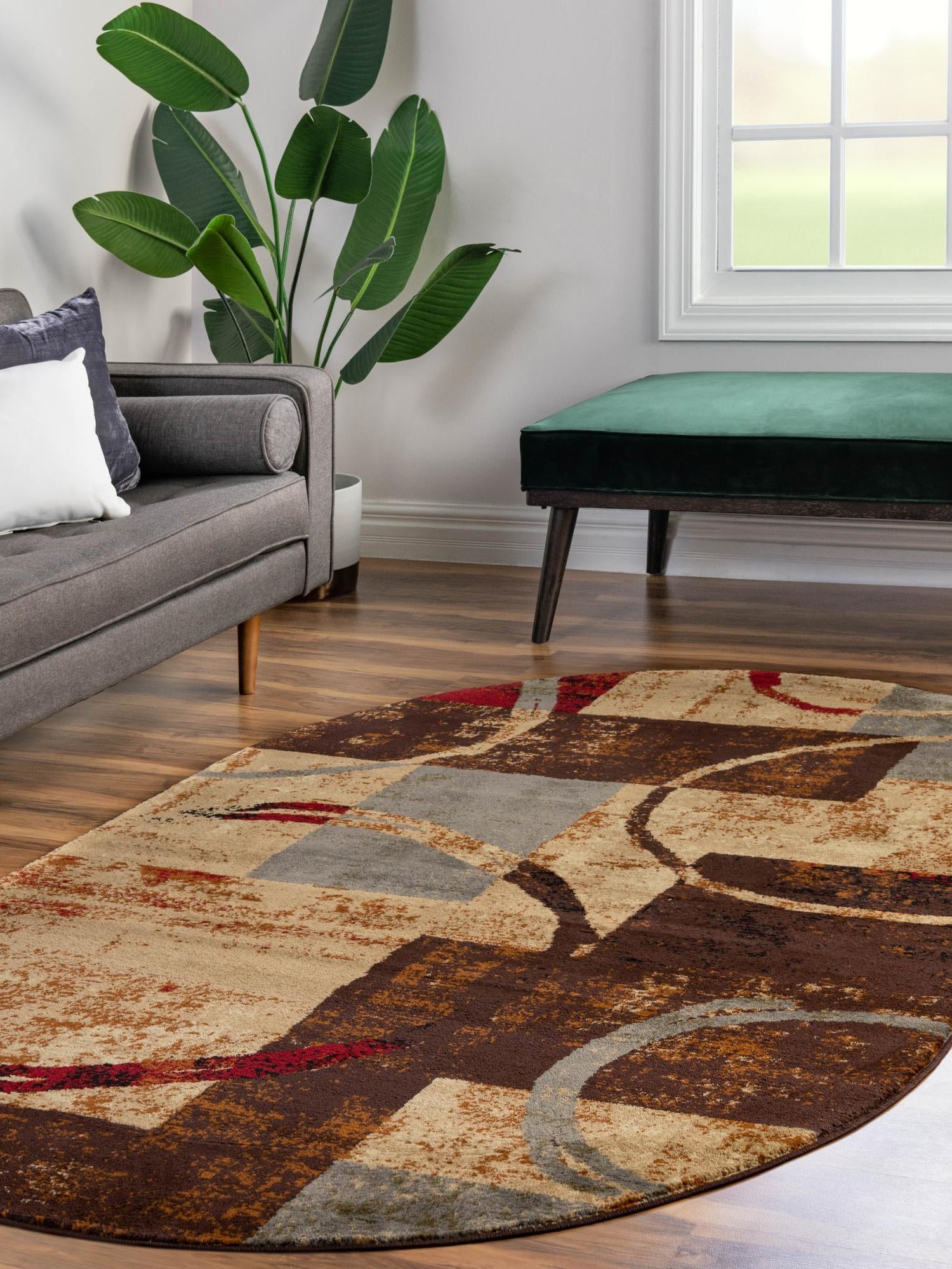 Multicolor 7' 10 x 10' Barista Oval Area Rug 100% Polypropylene Abstract Modern Geometric Carpet for Living Room Dining Office Dorm Room Decor for Sale at Rug Engine
