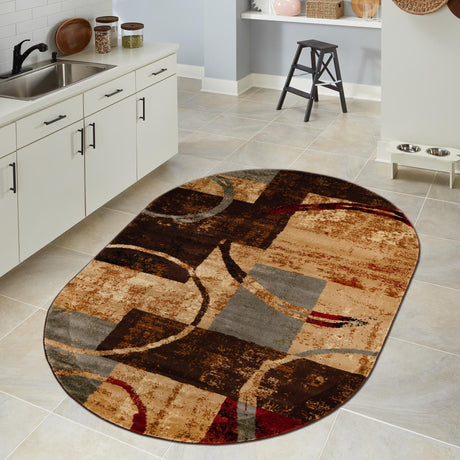 Multicolor 5' 3 x 8' Barista Oval Area Rug 100% Polypropylene Abstract Modern Geometric Carpet for Living Room Dining Office Dorm Room Decor for Sale at Rug Engine
