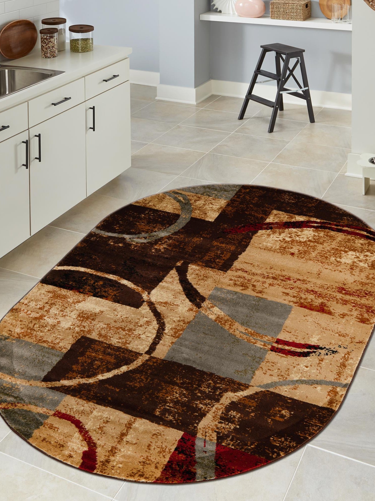 Multicolor 7' 10 x 10' Barista Oval Area Rug 100% Polypropylene Abstract Modern Geometric Carpet for Living Room Dining Office Dorm Room Decor for Sale at Rug Engine