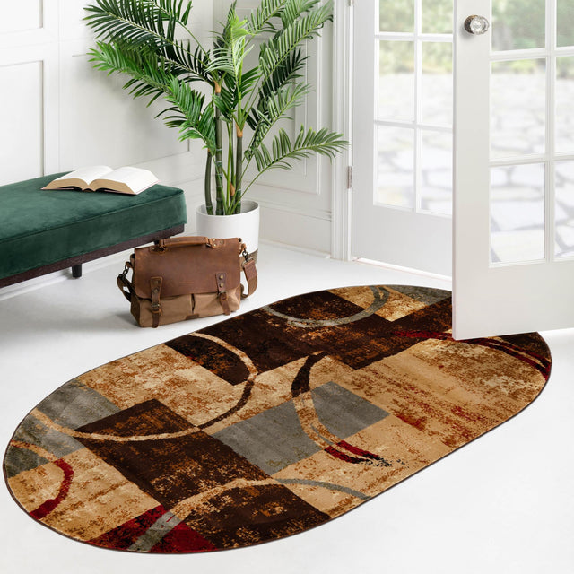 Multicolor 5' 3 x 8' Barista Oval Area Rug 100% Polypropylene Abstract Modern Geometric Carpet for Living Room Dining Office Dorm Room Decor for Sale at Rug Engine