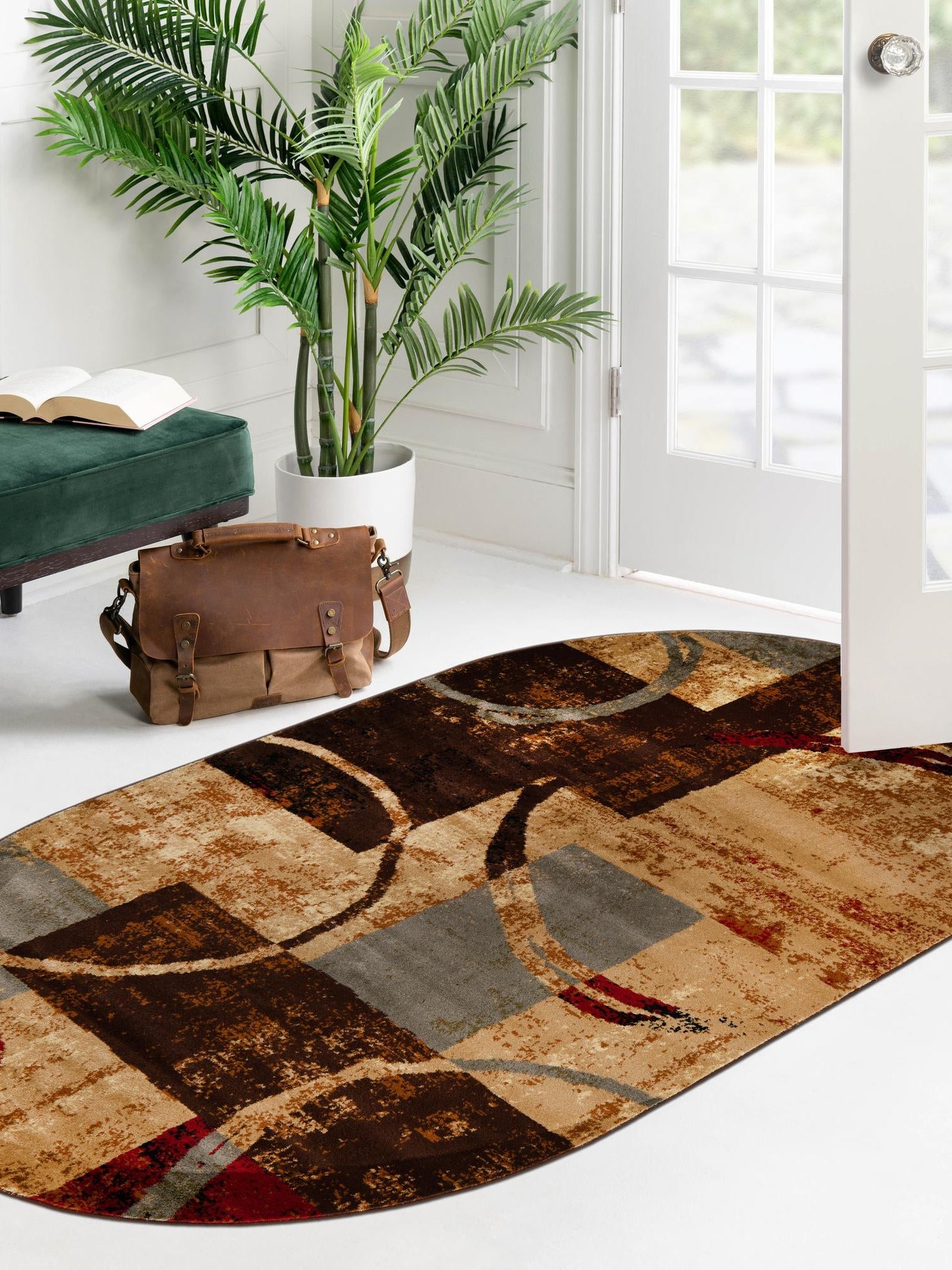 Multicolor 7' 10 x 10' Barista Oval Area Rug 100% Polypropylene Abstract Modern Geometric Carpet for Living Room Dining Office Dorm Room Decor for Sale at Rug Engine