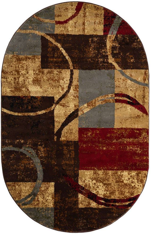 Multicolor 5' 3 x 8' Barista Oval Area Rug 100% Polypropylene Abstract Modern Geometric Carpet for Living Room Dining Office Dorm Room Decor for Sale at Rug Engine