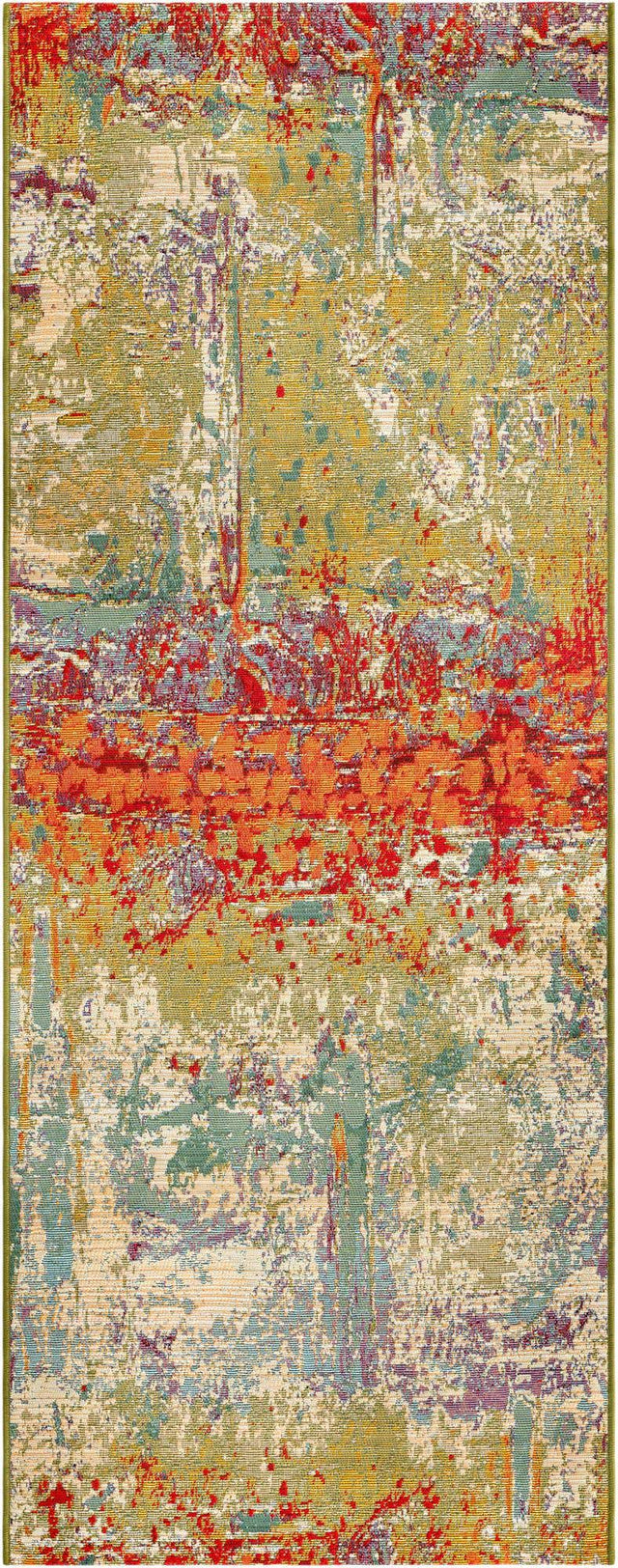 Multicolor 2' 7 x 7' Outdoor Modern Runner Area Rug Weather Resistant for Patio, Deck, Terrace, Balcony, Porch 100% Polypropylene Modern Outside Carpet for Sale at Rug Engine
