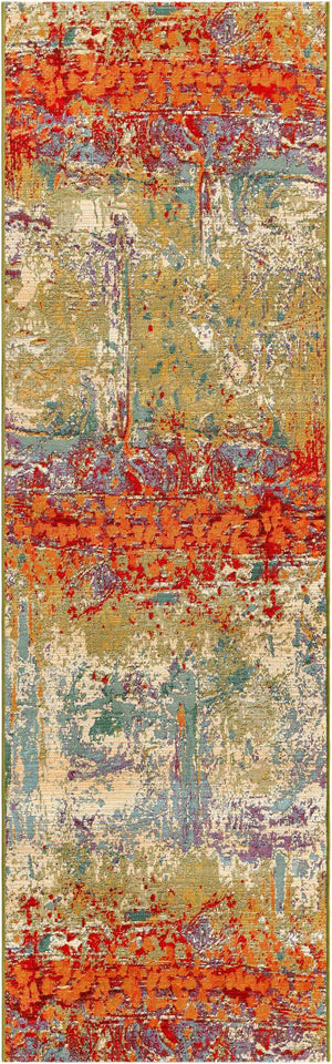 Multicolor 2' 7 x 9' Outdoor Modern Runner Area Rug Weather Resistant for Patio, Deck, Terrace, Balcony, Porch 100% Polypropylene Modern Outside Carpet for Sale at Rug Engine