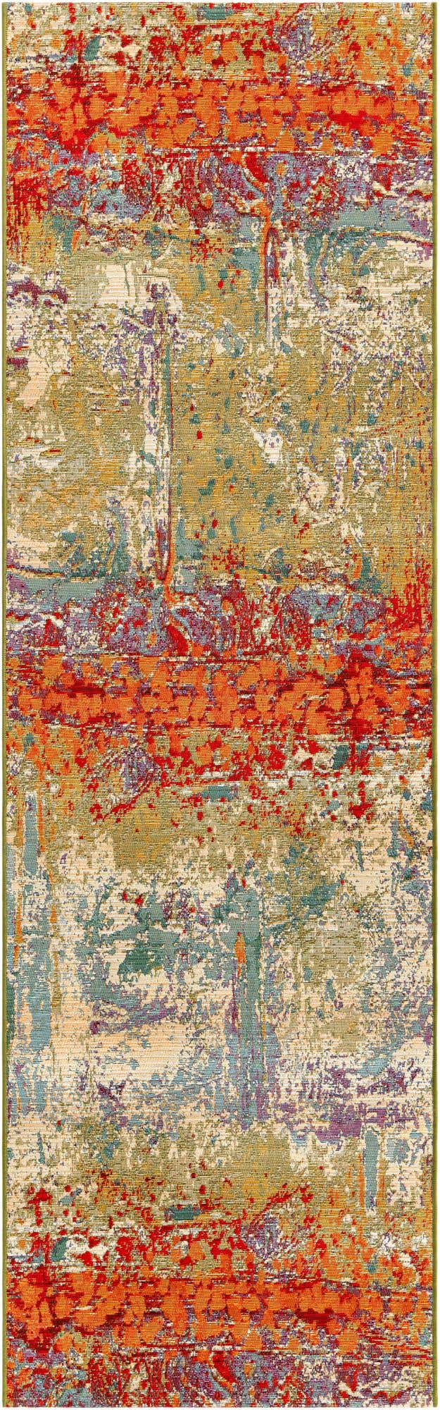 Multicolor 2' 7 x 9' Outdoor Modern Runner Area Rug Weather Resistant for Patio, Deck, Terrace, Balcony, Porch 100% Polypropylene Modern Outside Carpet for Sale at Rug Engine