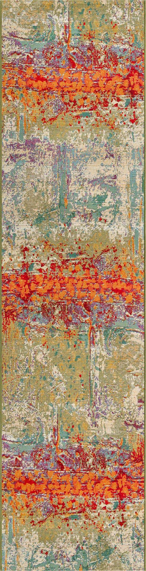 Multicolor 2' 7 x 11' Outdoor Modern Runner Area Rug Weather Resistant for Patio, Deck, Terrace, Balcony, Porch 100% Polypropylene Modern Outside Carpet for Sale at Rug Engine