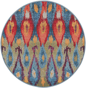 Multicolor 2' 7 x 2' 7 Outdoor Modern Round Area Rug Weather Resistant for Patio, Deck, Terrace, Balcony, Porch 100% Polypropylene Modern Outside Carpet for Sale at Rug Engine