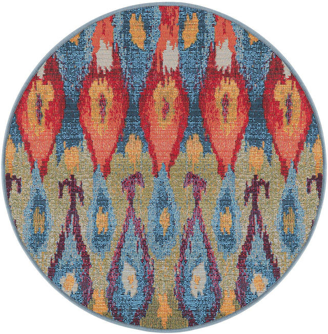 Multicolor 2' 7 x 2' 7 Outdoor Modern Round Area Rug Weather Resistant for Patio, Deck, Terrace, Balcony, Porch 100% Polypropylene Modern Outside Carpet for Sale at Rug Engine