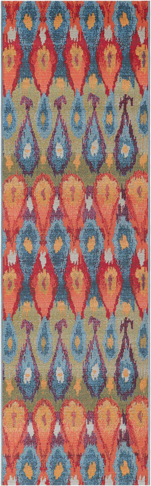 Multicolor 2' 7 x 9' Outdoor Modern Runner Area Rug Weather Resistant for Patio, Deck, Terrace, Balcony, Porch 100% Polypropylene Modern Outside Carpet for Sale at Rug Engine