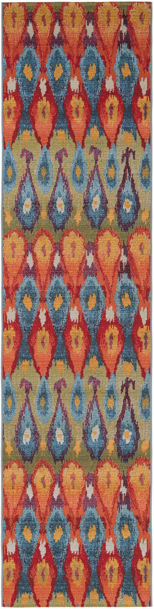 Multicolor 2' 7 x 11' Outdoor Modern Runner Area Rug Weather Resistant for Patio, Deck, Terrace, Balcony, Porch 100% Polypropylene Modern Outside Carpet for Sale at Rug Engine