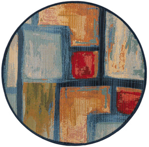 Multicolor 2' 7 x 2' 7 Outdoor Modern Round Area Rug Weather Resistant for Patio, Deck, Terrace, Balcony, Porch 100% Polypropylene Modern Outside Carpet for Sale at Rug Engine