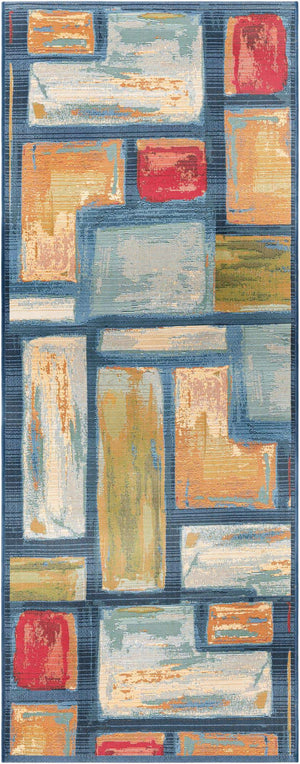 Multicolor 2' 7 x 7' Outdoor Modern Runner Area Rug Weather Resistant for Patio, Deck, Terrace, Balcony, Porch 100% Polypropylene Modern Outside Carpet for Sale at Rug Engine