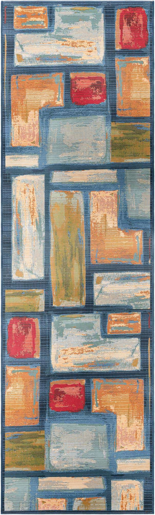 Multicolor 2' 7 x 9' Outdoor Modern Runner Area Rug Weather Resistant for Patio, Deck, Terrace, Balcony, Porch 100% Polypropylene Modern Outside Carpet for Sale at Rug Engine