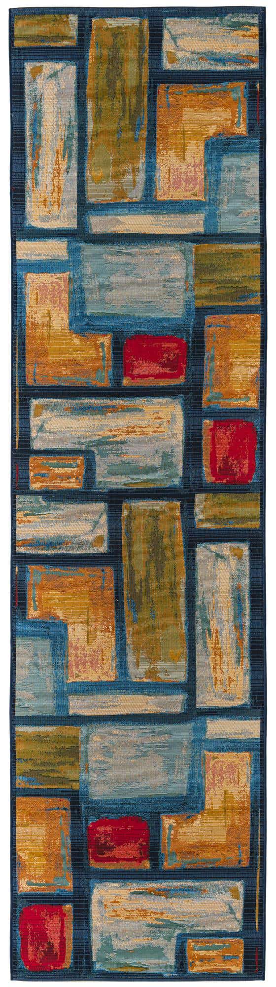 Multicolor 2' 7 x 12' Outdoor Modern Runner Area Rug Weather Resistant for Patio, Deck, Terrace, Balcony, Porch 100% Polypropylene Modern Outside Carpet for Sale at Rug Engine