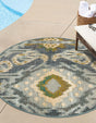 Blue 2' 7 x 2' 7 Outdoor Modern Round Area Rug Weather Resistant for Patio, Deck, Terrace, Balcony, Porch 100% Polypropylene Modern Outside Carpet for Sale at Rug Engine