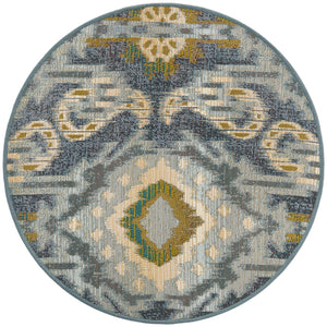 Blue 2' 7 x 2' 7 Outdoor Modern Round Area Rug Weather Resistant for Patio, Deck, Terrace, Balcony, Porch 100% Polypropylene Modern Outside Carpet for Sale at Rug Engine