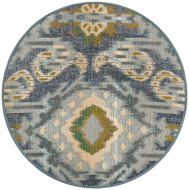 Blue 2' 7 x 2' 7 Outdoor Modern Round Area Rug Weather Resistant for Patio, Deck, Terrace, Balcony, Porch 100% Polypropylene Modern Outside Carpet for Sale at Rug Engine