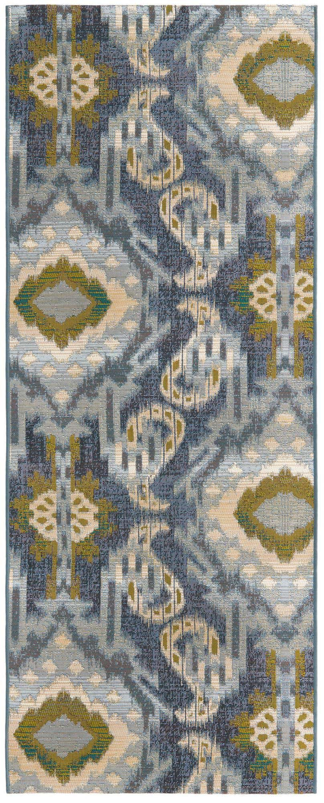Blue 2' 7 x 7' Outdoor Modern Runner Area Rug Weather Resistant for Patio, Deck, Terrace, Balcony, Porch 100% Polypropylene Modern Outside Carpet for Sale at Rug Engine