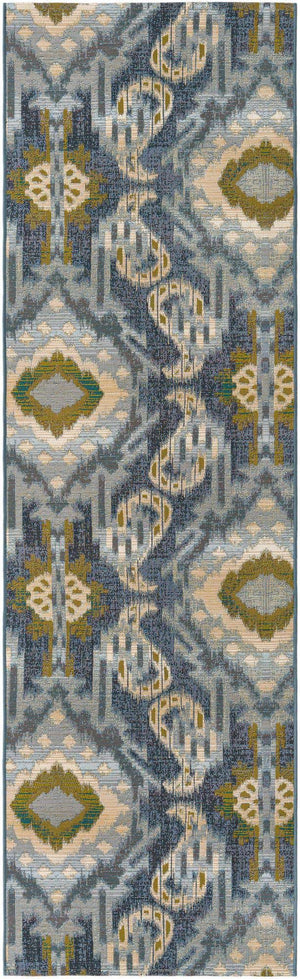 Blue 2' 7 x 9' Outdoor Modern Runner Area Rug Weather Resistant for Patio, Deck, Terrace, Balcony, Porch 100% Polypropylene Modern Outside Carpet for Sale at Rug Engine