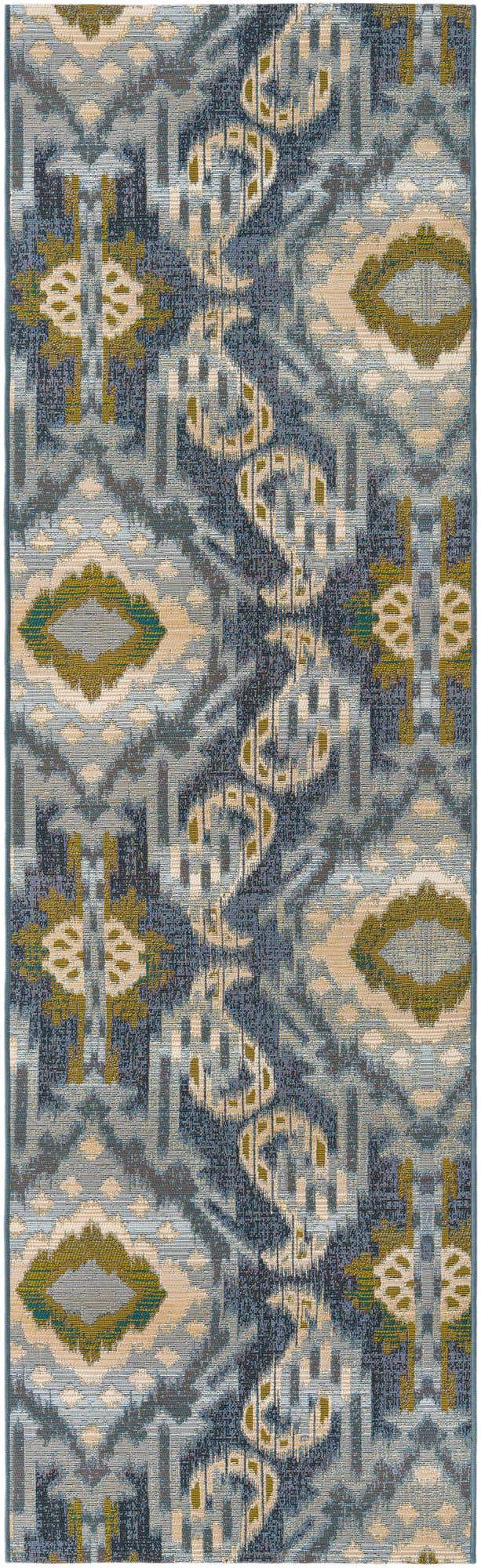 Blue 2' 7 x 9' Outdoor Modern Runner Area Rug Weather Resistant for Patio, Deck, Terrace, Balcony, Porch 100% Polypropylene Modern Outside Carpet for Sale at Rug Engine