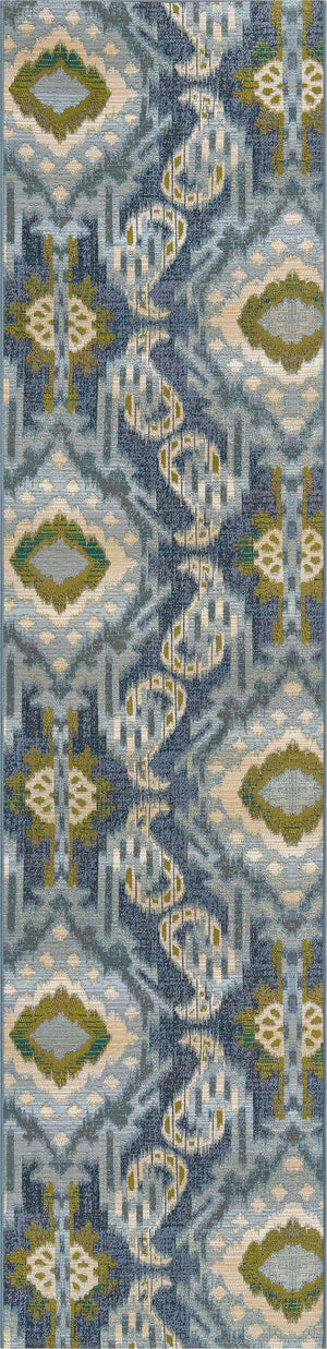 Blue 2' 7 x 10' Outdoor Modern Runner Area Rug Weather Resistant for Patio, Deck, Terrace, Balcony, Porch 100% Polypropylene Modern Outside Carpet for Sale at Rug Engine