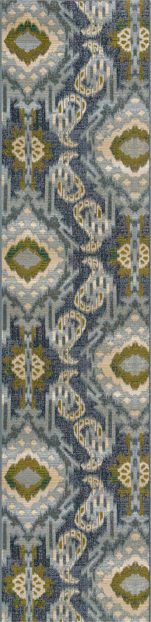 Blue 2' 7 x 11' Outdoor Modern Runner Area Rug Weather Resistant for Patio, Deck, Terrace, Balcony, Porch 100% Polypropylene Modern Outside Carpet for Sale at Rug Engine