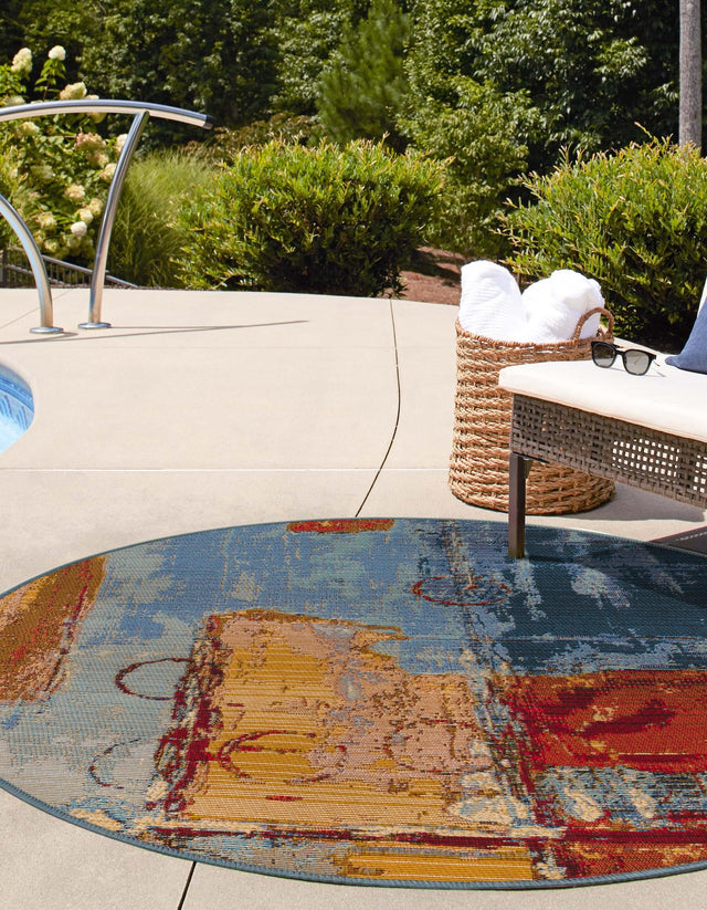 Multicolor 8' x 8' Outdoor Modern Round Rug